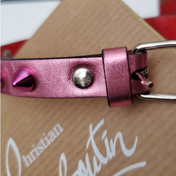 Christian Louboutin Loubilink Hot Pink Glitter Spiked Calf Leather Bracelet 8" - Picture 7 of 11